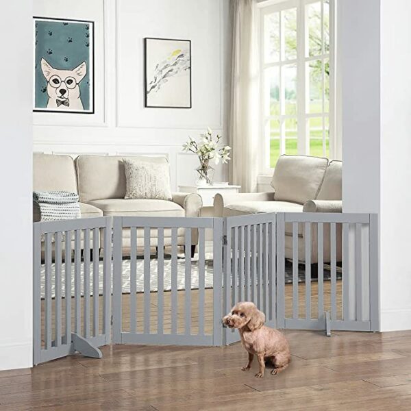 Freestanding Wooden Pet Gate Foldable Dog Gate with 2PCS Support Feet for Doorway Halls and Stairs.