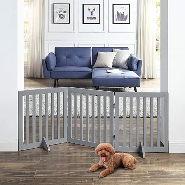 Freestanding Wooden Pet Gate Foldable Dog Gate with 2PCS Support Feet for Doorway Halls and Stairs.