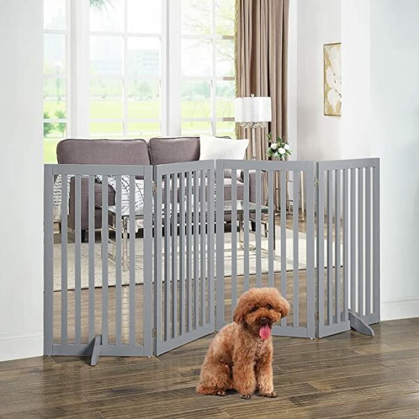 Freestanding Wooden Pet Gate Foldable Dog Gate with 2PCS Support Feet for Doorway Halls and Stairs.