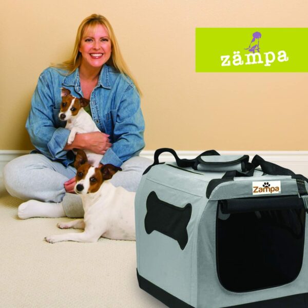 Double Door Collapsible Soft-Sided Gray Dog Crate. Puppy Crates for Car or Outdoor & Indoor