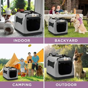 Double Door Collapsible Soft-Sided Gray Dog Crate. Puppy Crates for Car or Outdoor & Indoor