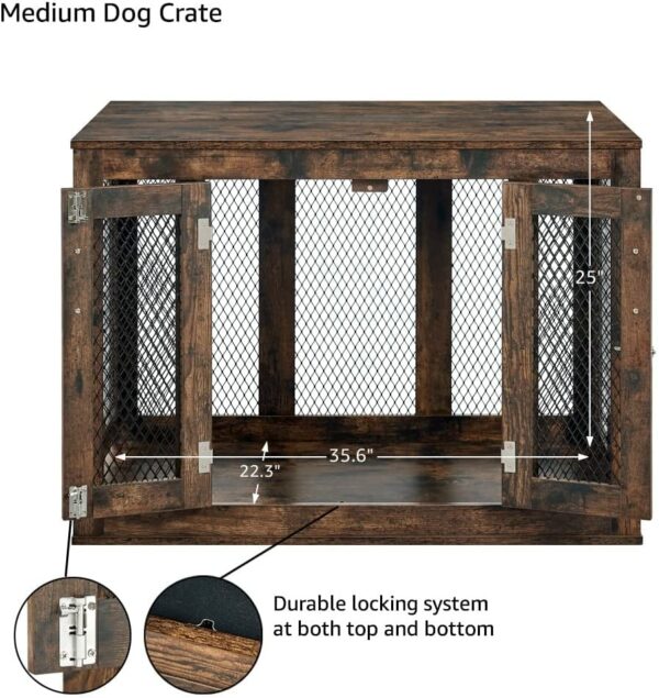 Indoor Furniture Style Mesh Dog Crate with Double Doors (Bonus Cushion and Tray)