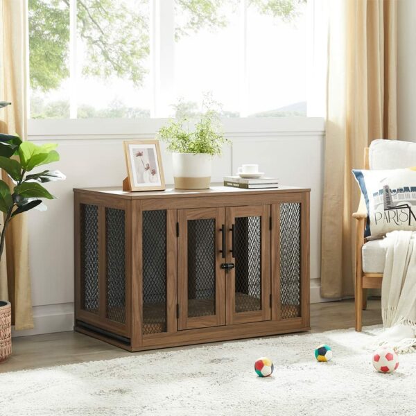 Indoor Furniture Style Mesh Dog Crate with Double Doors (Bonus Cushion and Tray)