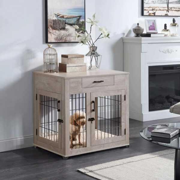 Indoor Furniture Style Dog Crate with Drawer & Double Doors (For up to 2 Dogs)