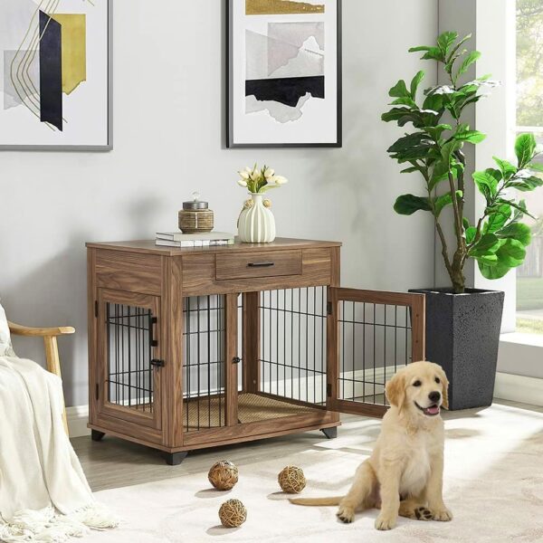 Indoor Furniture Style Dog Crate with Drawer & Double Doors (For up to 2 Dogs)