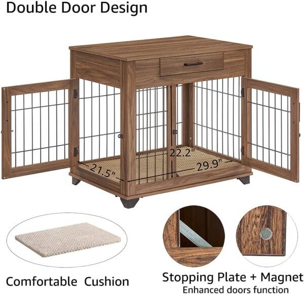 Indoor Furniture Style Dog Crate with Drawer & Double Doors (For up to 2 Dogs)